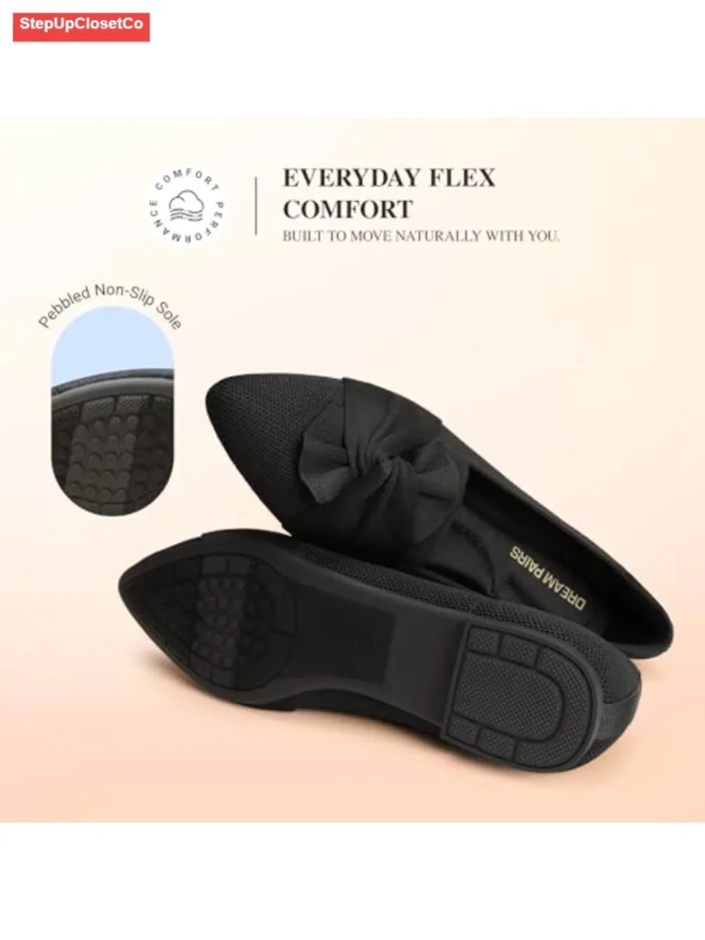 Foldable Pointed Toe Ballet Flats with Bow | Soft Knit Upper, Cushioned Arch